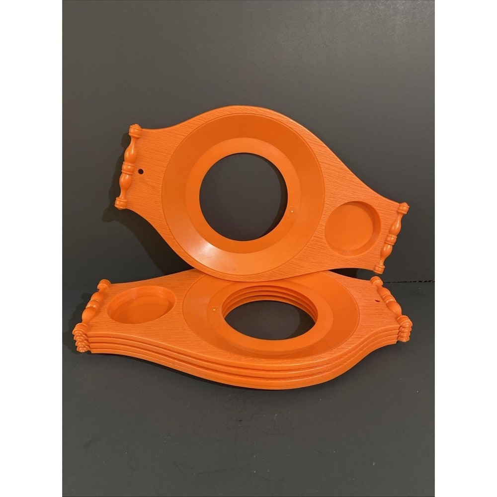 5-MCM VINTAGE 70's Retro Paper Plate Cup Holder Lap Tray Orange